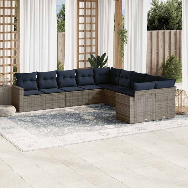 VidaXL 10 részes szürke polyrattan kerti ülőgarnitúra párnával
