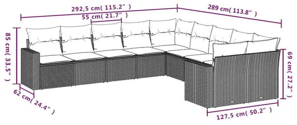 VidaXL 10 részes szürke polyrattan kerti ülőgarnitúra párnával
