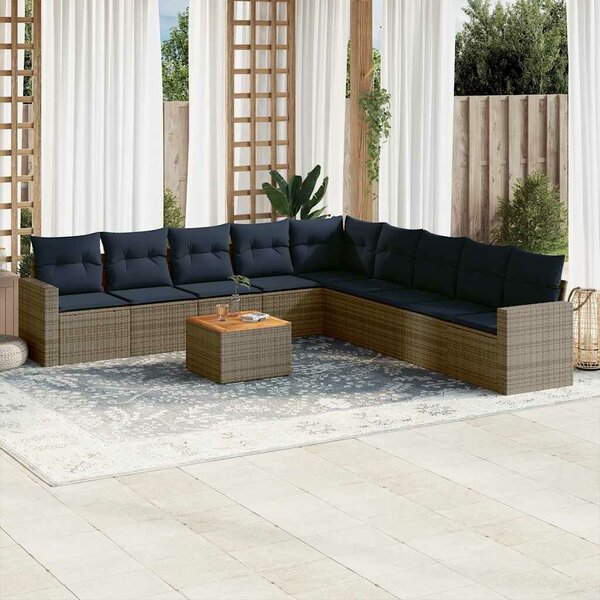 VidaXL 10 részes szürke polyrattan kerti ülőgarnitúra párnával