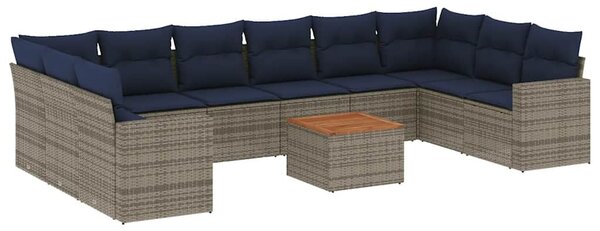 VidaXL 11 részes szürke polyrattan kerti ülőgarnitúra párnákkal