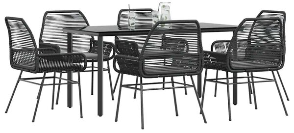 VidaXL 7 részes fekete polyrattan üveg kerti étkezőgarnitúra párnákkal