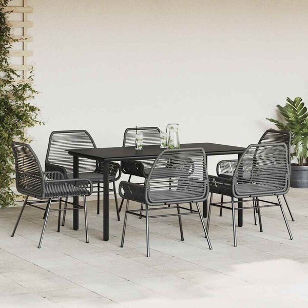 VidaXL 7 részes fekete polyrattan üveg kerti étkezőgarnitúra párnákkal