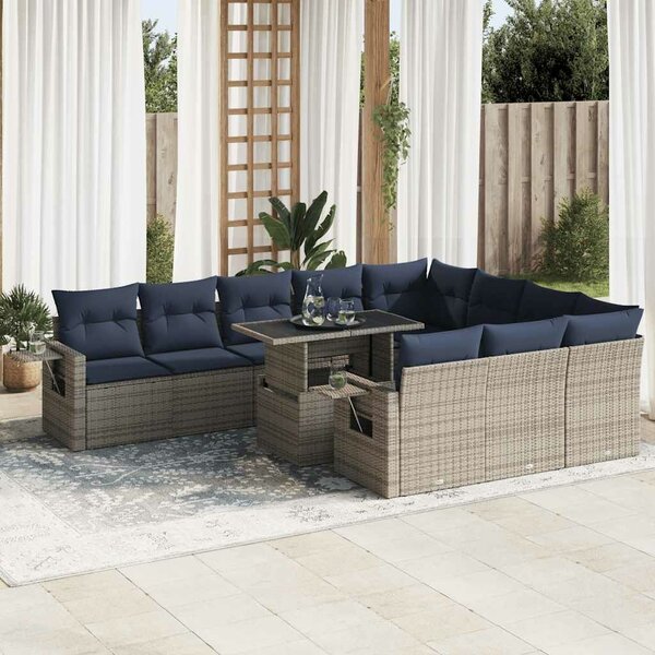 VidaXL 11 részes szürke polyrattan akácfa kerti ülőgarnitúra párnákkal