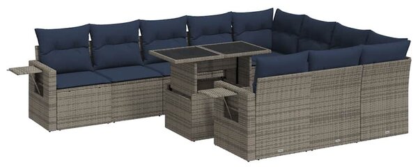 VidaXL 11 részes szürke polyrattan akácfa kerti ülőgarnitúra párnákkal