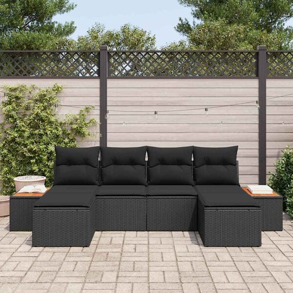 VidaXL Kerti Kanapé Szett párnával 6 pcs Fekete Poly Rattan