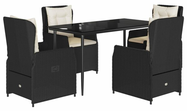VidaXL 5 részes fekete polyrattan kerti étkezőgarnitúra párnákkal