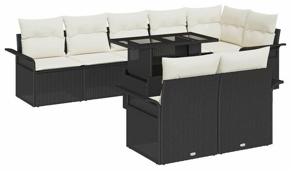 VidaXL Kerti Kanapé Szett párnával tárolóval 9 pcs Fekete Poli rattan
