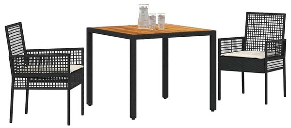VidaXL Kert étkező szett 3 pcs Fekete polirattan