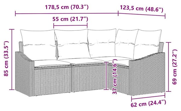 VidaXL Kanapé Szett párnával 4 pcs Fekete polirattan