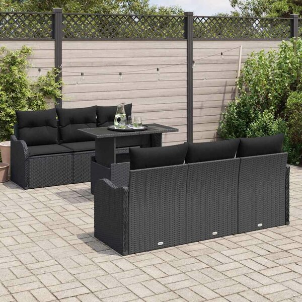VidaXL Kerti Kanapé Szett párnával tárolóval 7 pcs Fekete Poly Rattan