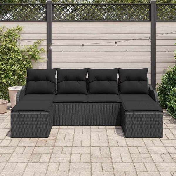 VidaXL Kerti Kanapé Szett párnával 6 pcs Fekete Poli rattan