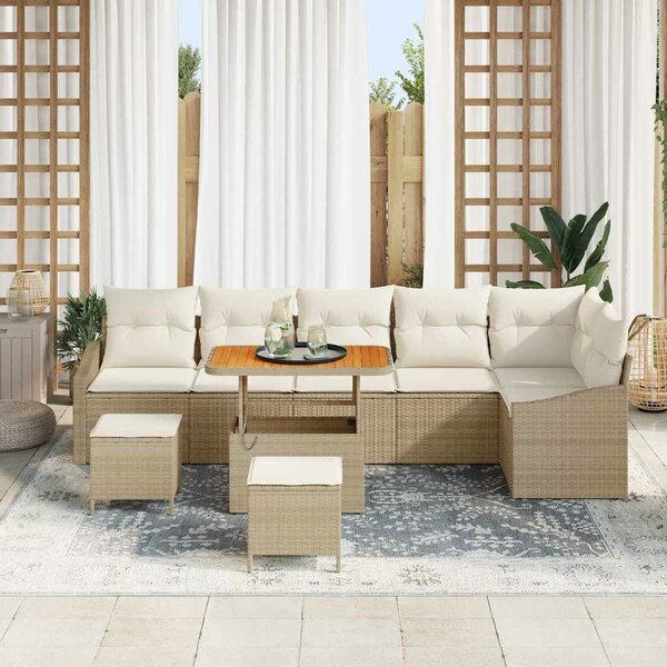 VidaXL Kerti Kanapé Szett párnával tárolóval 9 pcs Bézs Poli rattan