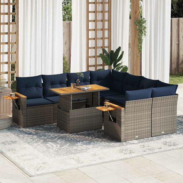 VidaXL 9 részes szürke polyrattan kerti ülőgarnitúra párnákkal