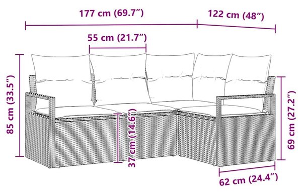 VidaXL Kanapé Szett 4 pcs Bézs polirattan