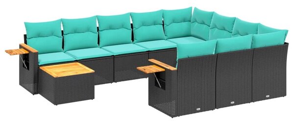 VidaXL 11 részes fekete polyrattan kerti ülőgarnitúra párnákkal