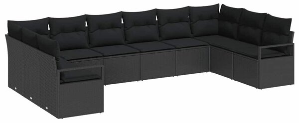 VidaXL Kanapé Szett párnával 10 pcs Fekete polirattan