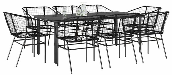 VidaXL 9 részes fekete polyrattan üveg kerti étkezőgarnitúra
