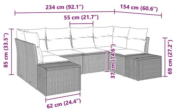 VidaXL Kerti Kanapé Szett párnával 6 pcs Világosszürke polirattan