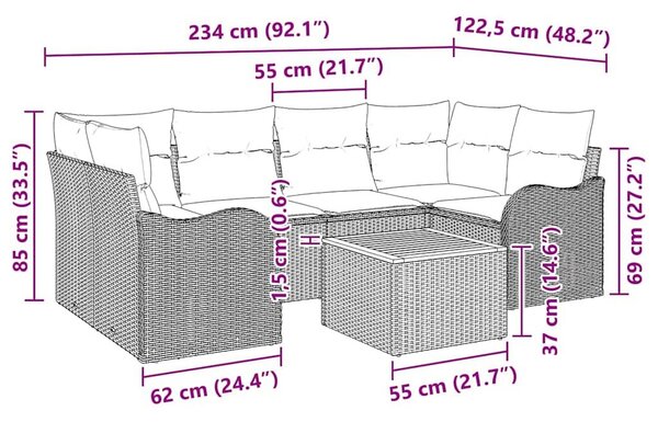 VidaXL Kerti Kanapé Szett párnával 7 pcs Bézs polirattan