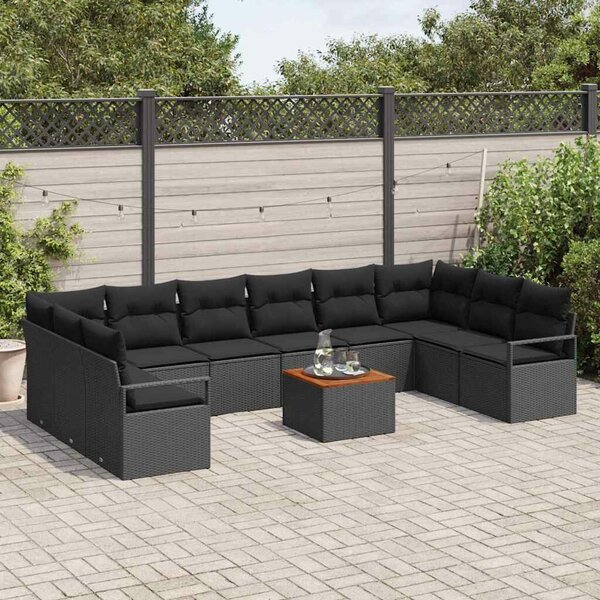 VidaXL Kerti Kanapé Szett tárolóval 11 pcs Fekete polirattan