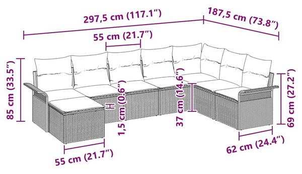 VidaXL Kerti Kanapé Szett párnával 8 pcs Bézs polirattan