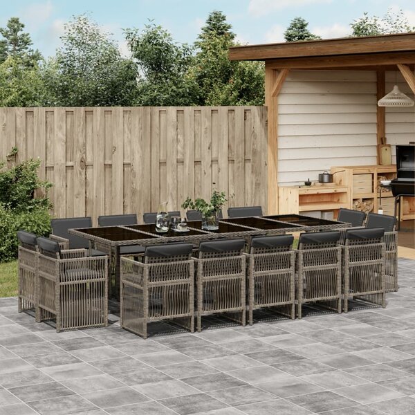 VidaXL 15 részes szürke polyrattan kerti étkezőgarnitúra párnákkal