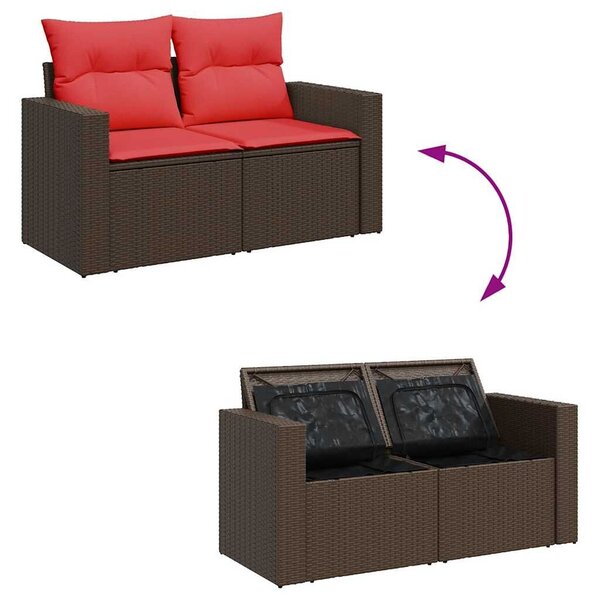 VidaXL 7 részes barna polyrattan akácfa kerti ülőgarnitúra párnákkal