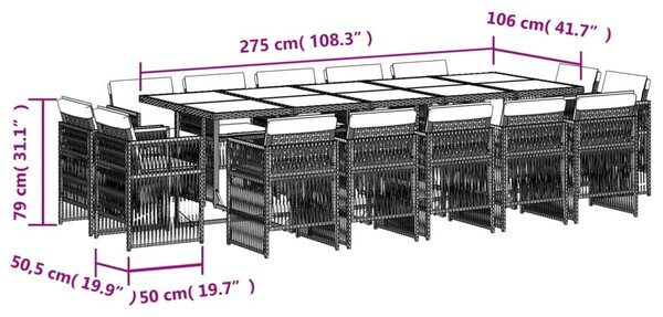 VidaXL 15 részes szürke polyrattan kerti étkezőgarnitúra párnákkal