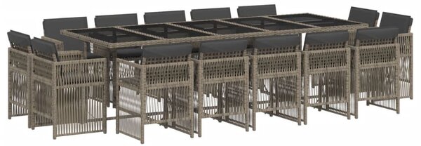 VidaXL 15 részes szürke polyrattan kerti étkezőgarnitúra párnákkal