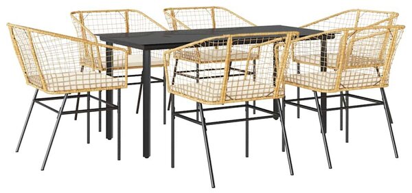 VidaXL 7 észes barna polyrattan üveg kerti étkezőgarnitúra párnával