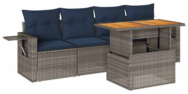 VidaXL 5 részes szürke polyrattan kerti ülőgarnitúra párnákkal