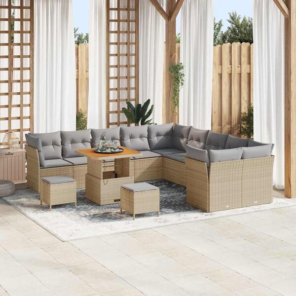 VidaXL Kerti Kanapé Szett 13 pcs Beige és Világosszürke polirattan
