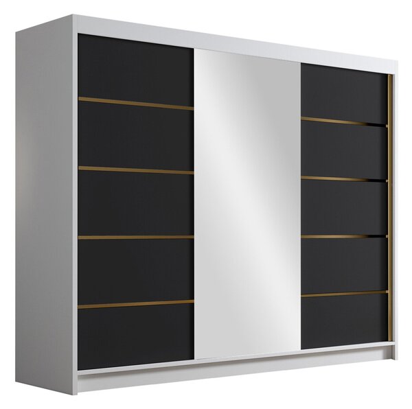 Gardróbszekrény Closico Veltron II, Laminált forgácslap, 215x250x58cm, Fehér, Fekete