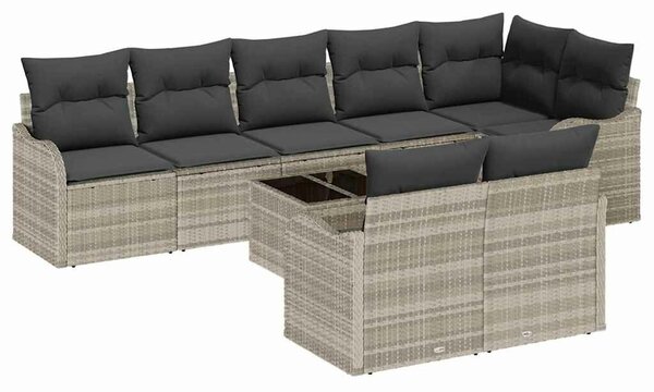 VidaXL Kerti Kanapé Szett párnával 9 pcs Világosszürke Poli rattan