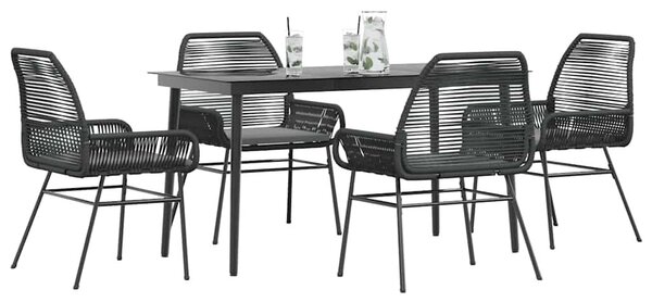 VidaXL 5 részes fekete polyrattan üveg kerti étkezőgarnitúra párnákkal