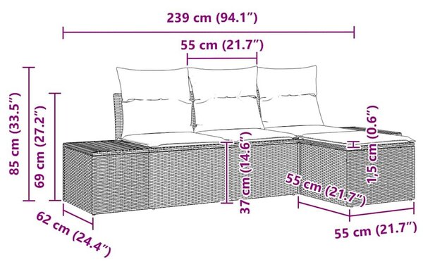 VidaXL Kerti Kanapé Szett 4 db Fekete polirattan