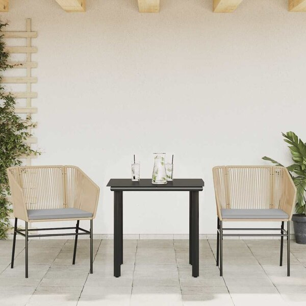 VidaXL 3 észes barna polyrattan üveg kerti étkezőgarnitúra párnával