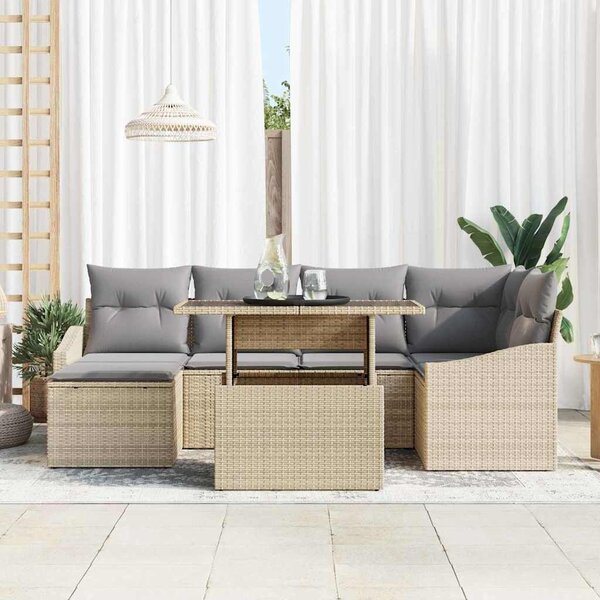 VidaXL Kerti Kanapé Szett párnával 7 pcs Beige és Világosszürke