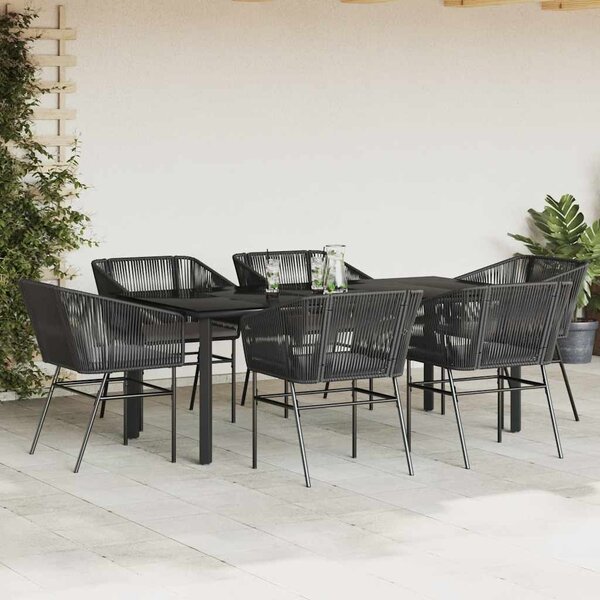 VidaXL 7 részes fekete polyrattan üveg kerti étkezőgarnitúra párnákkal