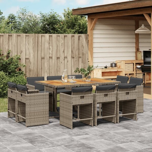 VidaXL 11 részes szürke polyrattan kerti ülőgarnitúra párnákkal