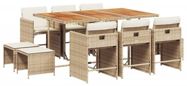 VidaXL 11 részes bézs polyrattan kerti étkezőgarnitúra párnákkal