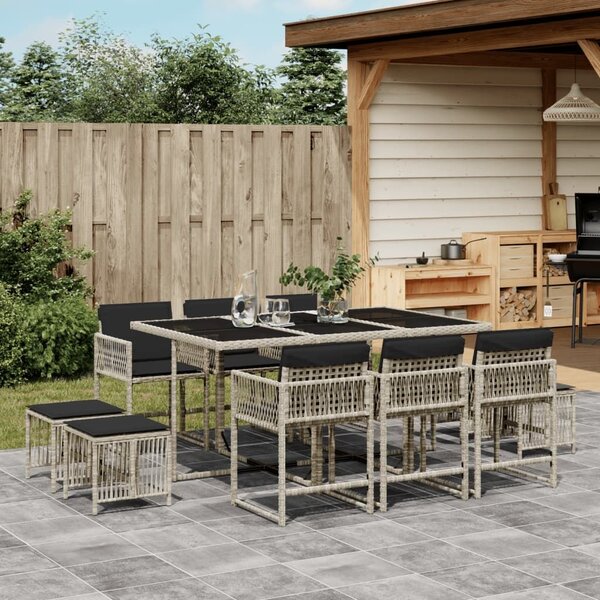 VidaXL 11 részes világosszürke polyrattan kerti ülőgarnitúra párnákkal