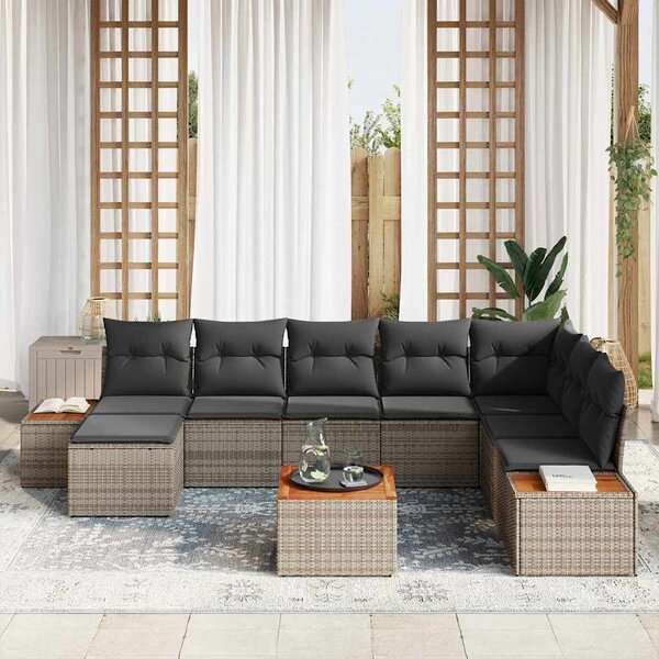 VidaXL Kerti Kanapé Szett párnával tárolóval 9 pcs Szürke Polyrattan