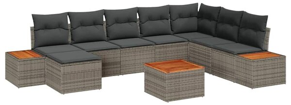 VidaXL Kerti Kanapé Szett párnával tárolóval 9 pcs Szürke Polyrattan