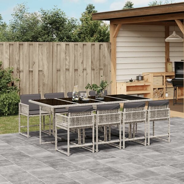 VidaXL 9részes világosszürke polyrattan kerti étkezőgarnitúra párnával