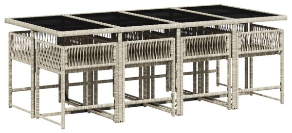 VidaXL 9részes világosszürke polyrattan kerti étkezőgarnitúra párnával