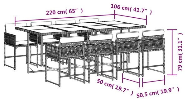 VidaXL 9részes világosszürke polyrattan kerti étkezőgarnitúra párnával