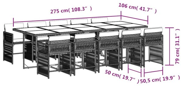 VidaXL 11 részes világosszürke polyrattan kerti ülőgarnitúra párnákkal