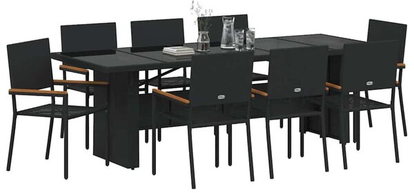 VidaXL Kert étkező szett 9 pcs Fekete polirattan