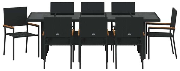VidaXL Kert étkező szett 9 pcs Fekete polirattan